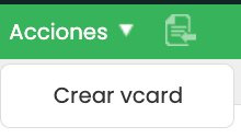 Botón Acciones del catálogo de Contactos desplegado en Crol ERP mostrando la opción 