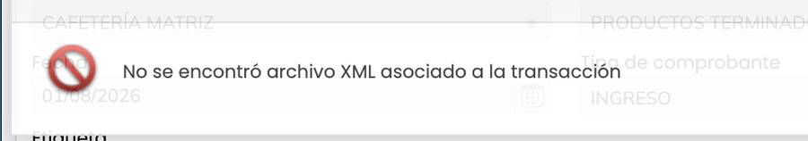 Mensaje de Crol ERP con el texto No se encontró archivo XML asociado a la transacción.